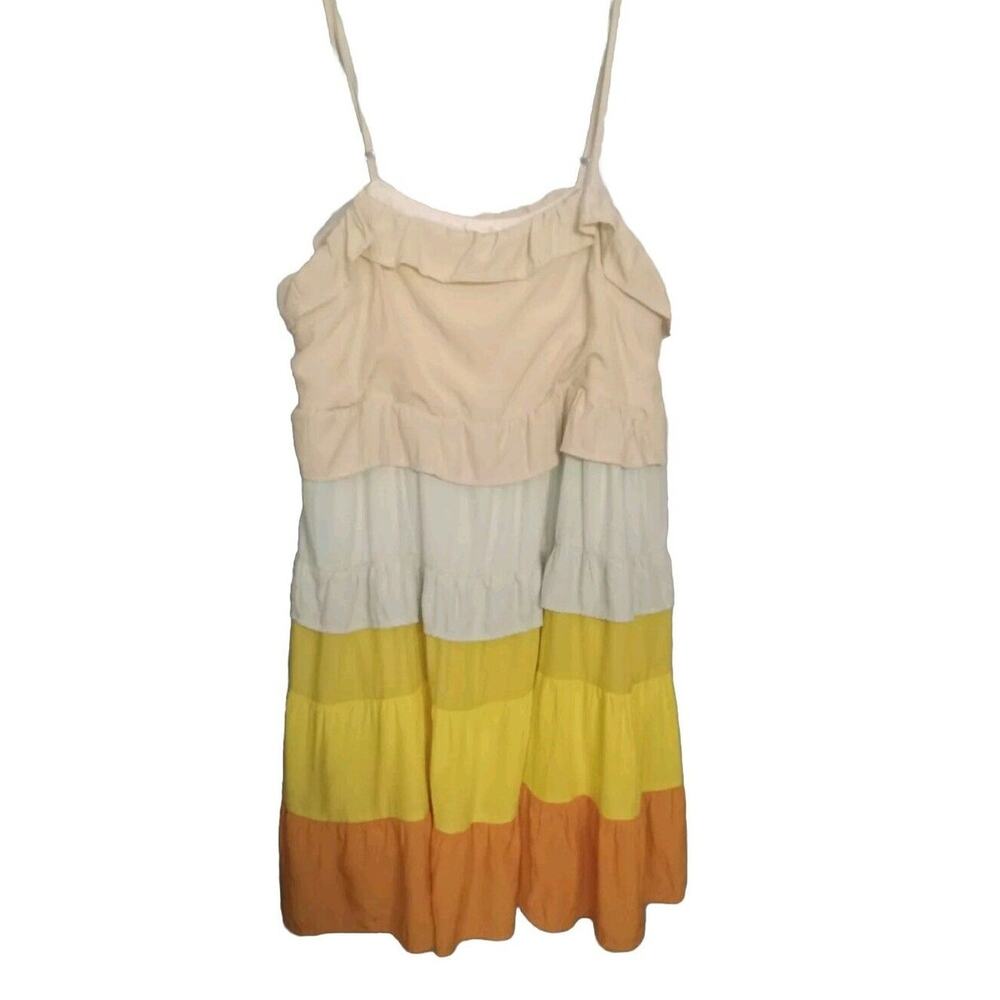 Bibi Tiered Ruffle Rainbow Spaghetti Strap Midi Sundress XL Cottagecore Beachy